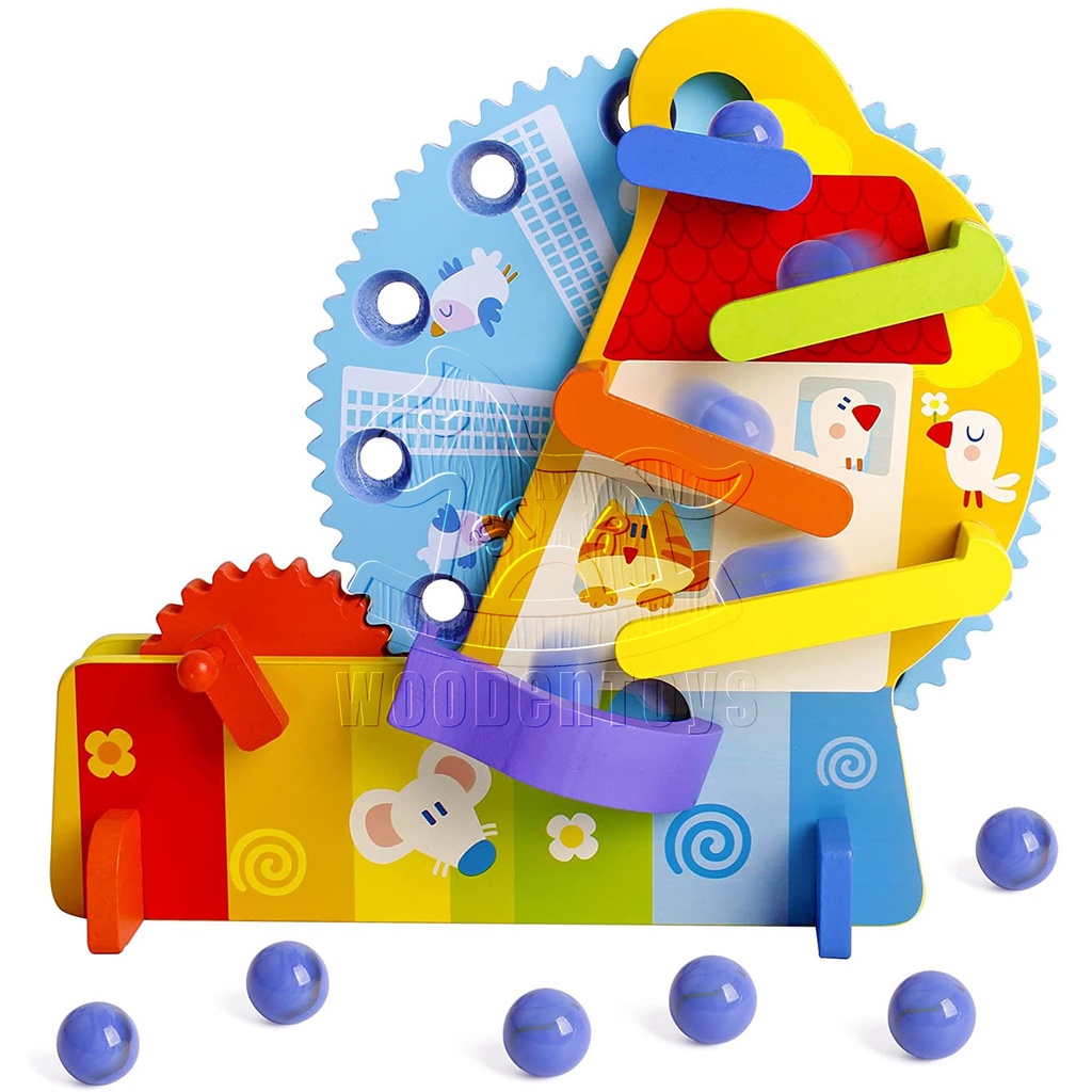 Ball Wheel Wooden toy Wooden Ball Ferris Wheel Toy, Manual Gear Turning