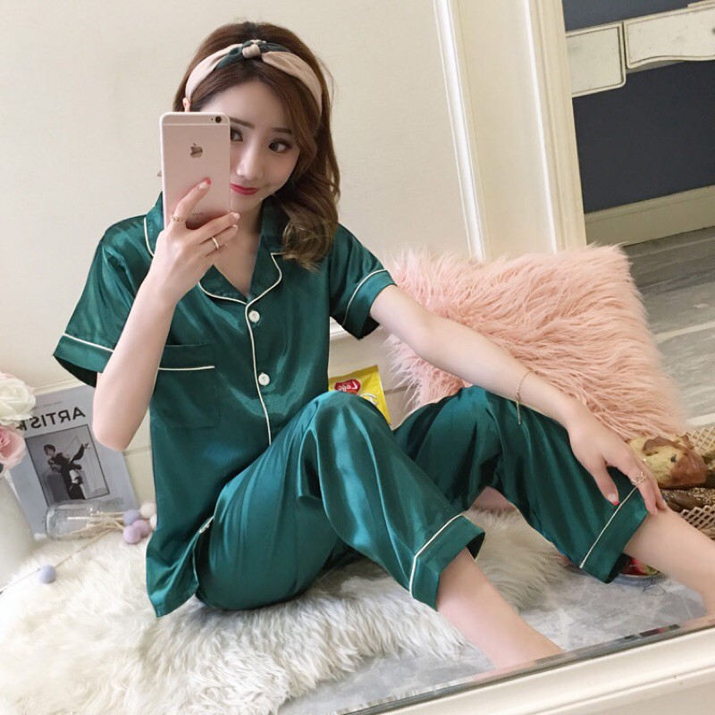 Korean silk terno sleepwear home clothes pajamas | Shopee Philippines