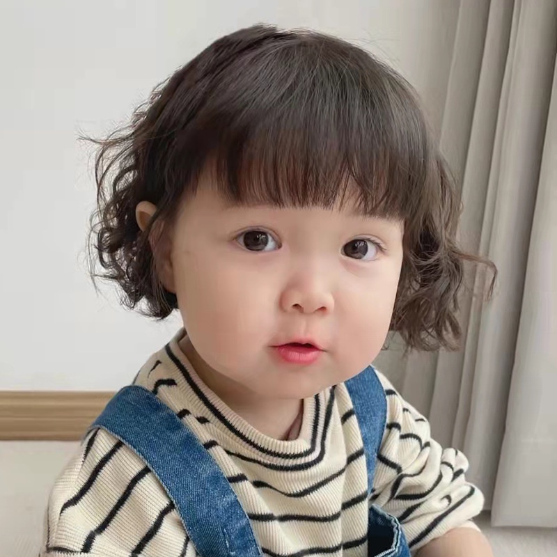 Children's wig girl/boy short curly hair baby photo cute short hair can be  oblique can be neat bangs full headgear wig | Shopee Philippines