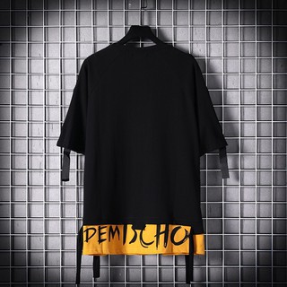 Japanese short-sleeved T-shirt male Korean version of the trend of hip-hop fake two pieces of handsome personality in the long section tide brand t-shirt #6