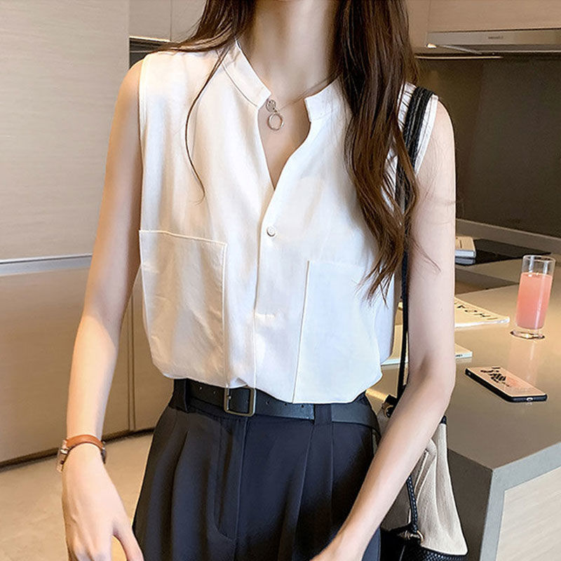 ladies sleeveless blouses with collar