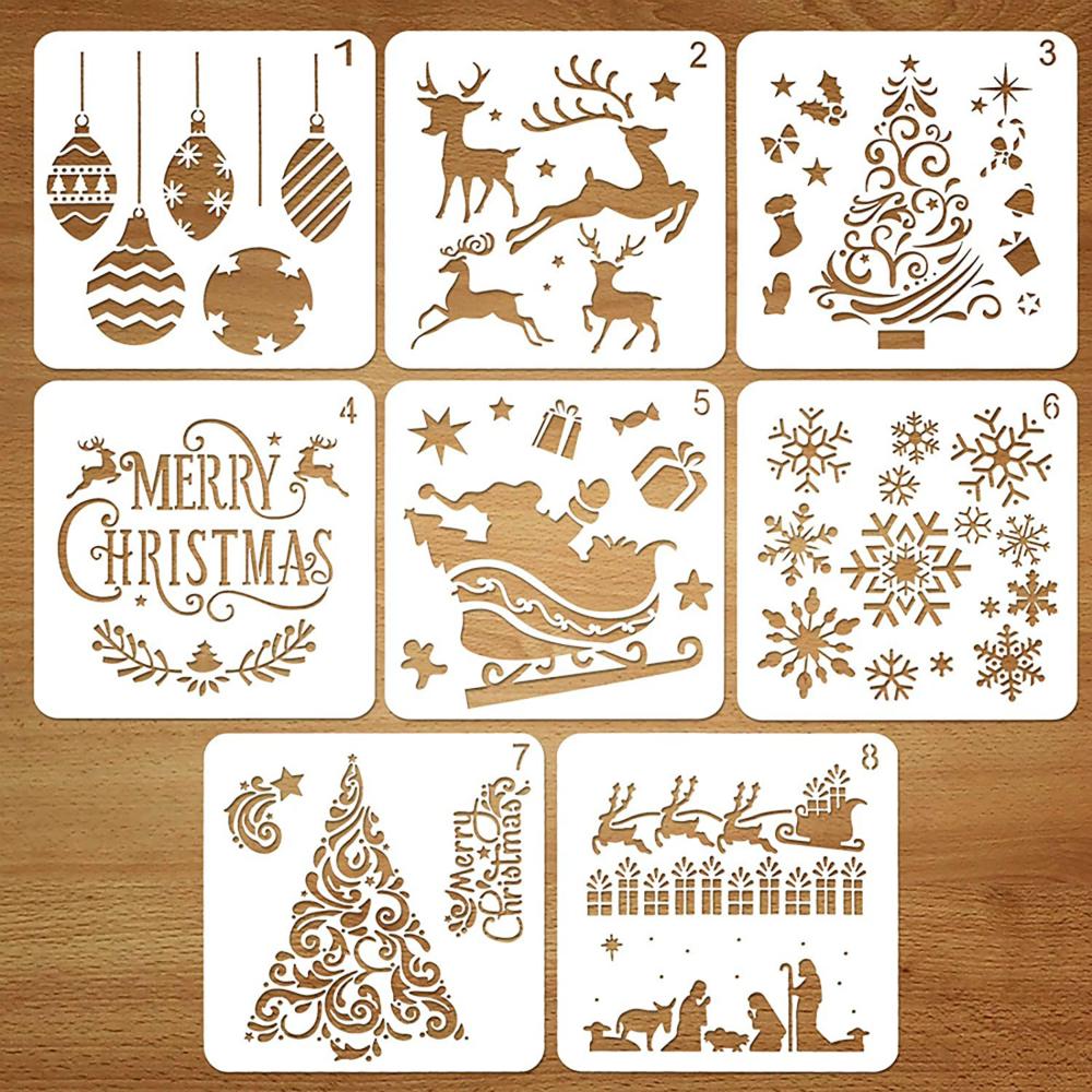 Spraying Window Glass Door Car Body Wood Journaling Scrapbook Holiday Xmas Snowflake DIY Decoratio Reusable Plastic Craft for Art Drawing Painting 18 Pcs Christmas Stencils Template for Painting 
