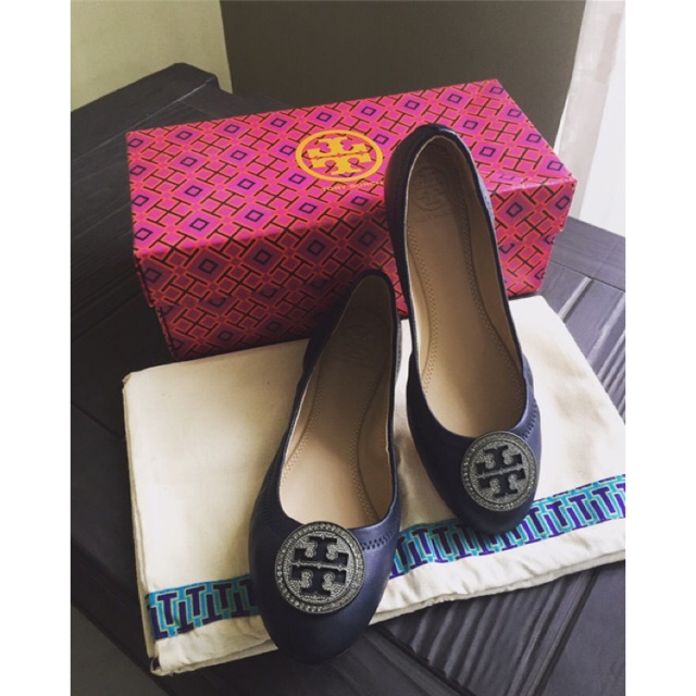 Authentic Tory Burch Liana Royal Navy Ballet Flats US 6 | Shopee Philippines