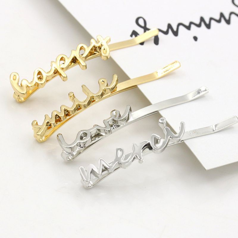 Women Girls Glitter Curved Bobby Pins Hair Clips Handwriting Love