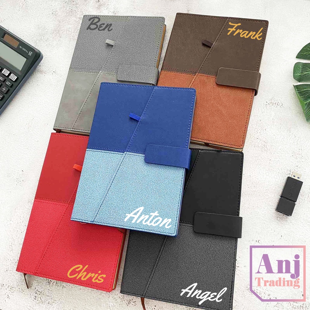 PERSONALIZE NAME Leather Notebook Journal w/ Magnetic Side Pocket and ...