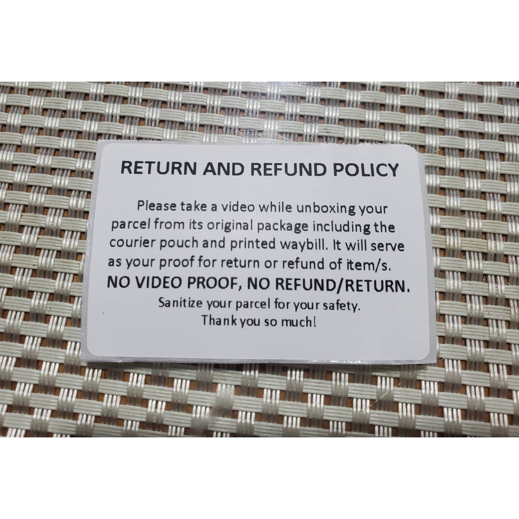 No video no return no refund sticker label 60x40 mm shopee philippines