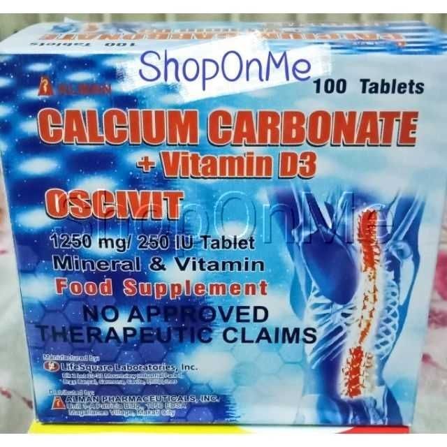 Calcium Carbonate D3 Vitamin D3 Oscivit 1250mg 250 Iu 100 Tablets Shopee Philippines