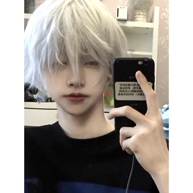 Wigs Wig Male Japanese Style Short HairdkTeenager White WigcosFive