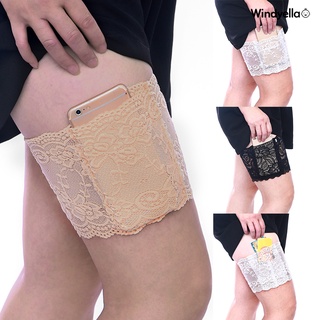 windyella 1Pc Lady Elastic Anti-Chafing Flower Lace Non-Slip Thigh Sleeve Band with Pocket