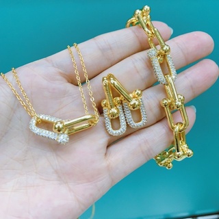 Luxury Authentic Quality Hardware Necklace Bracelet Earrings Gold Earrings For Women Jewelry Set