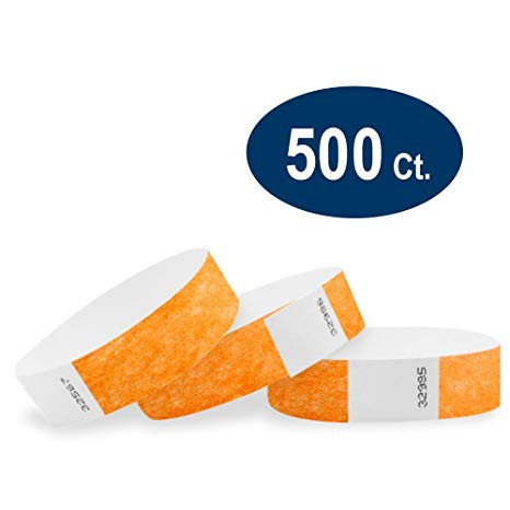 WristCo Neon Orange 3/4 Inch Tyvek Unnumbered 500 Count Paper Wristbands for Events 