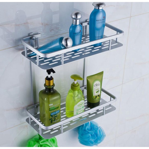 Space Aluminum Double Deck Rectangular Wall Mounted Storage Rack