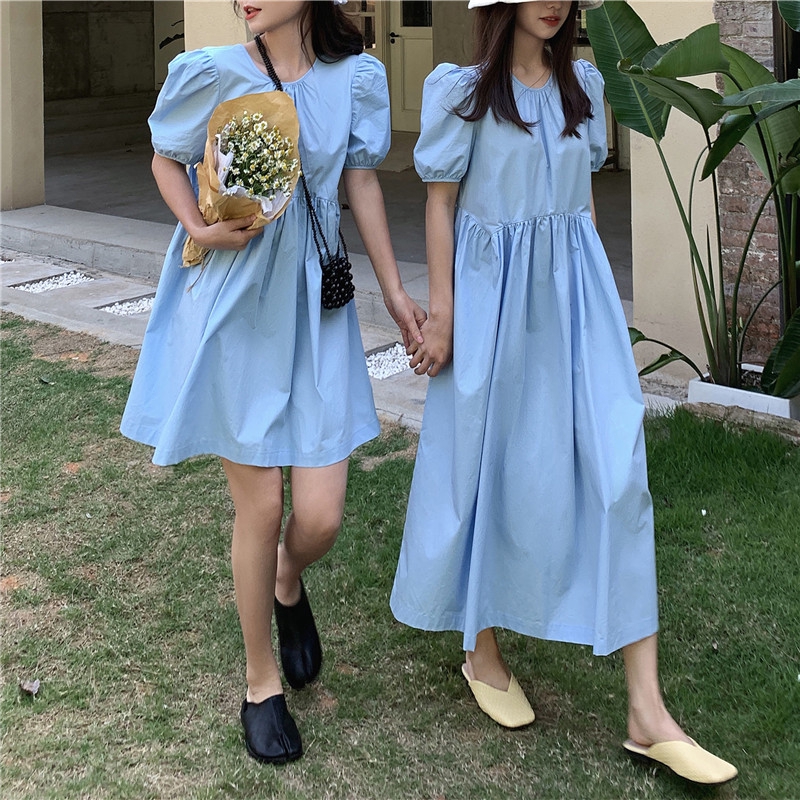 C&M Fashion New Short Sleeve Puff Sleeve Midi Dress Summer& All-match maxi Dress | Shopee 