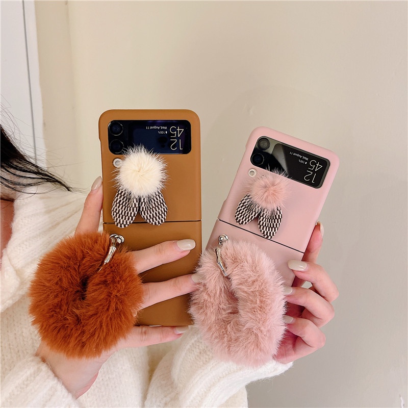 Samsung Galaxy Z Flip 3 Case Plush Rabbit Ears Wristband Phone Cases for Samsung Galaxy Z Flip3
