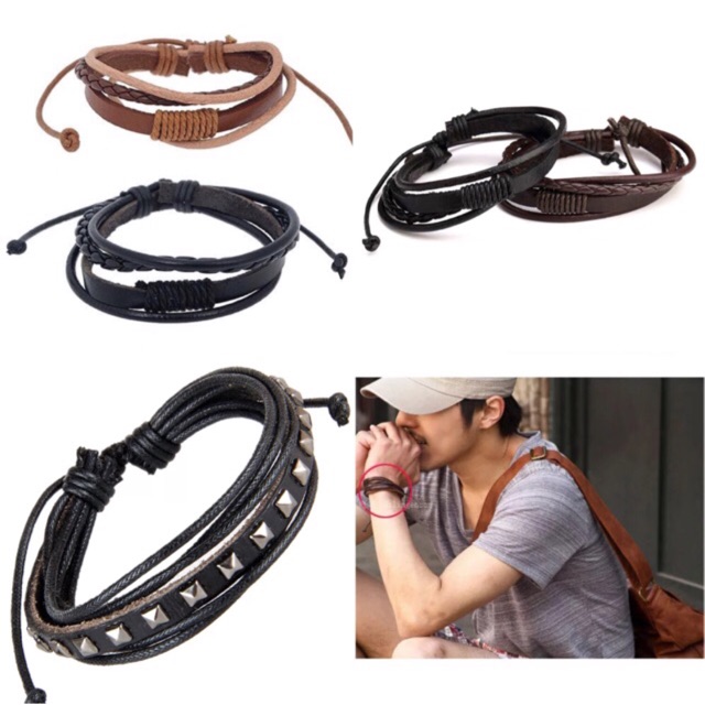 2 for 49 Unisex Leather Wristband  Bracelet Shopee  