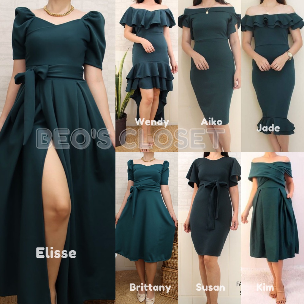 Emerald Green Dark Green Neoprene Dress Gown Shopee Philippines 3689