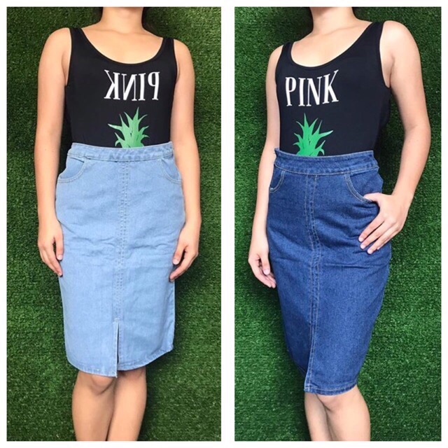 pencil cut denim skirt
