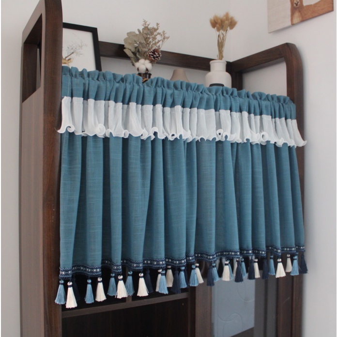 EM Korean Style Tassel Short Curtain Valances Sheer Voile Kitchen Cabinet Partition Coffee Drapes Small Window Half Curtain