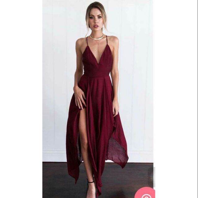 maroon colour maxi dress