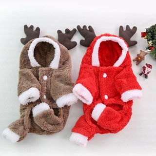 Pet Clothes Autumn and Winter Dog Christmas Clothes Four-legged Thick Coat Fleece Warm Buttons Puppy Clothes Cat Clothes