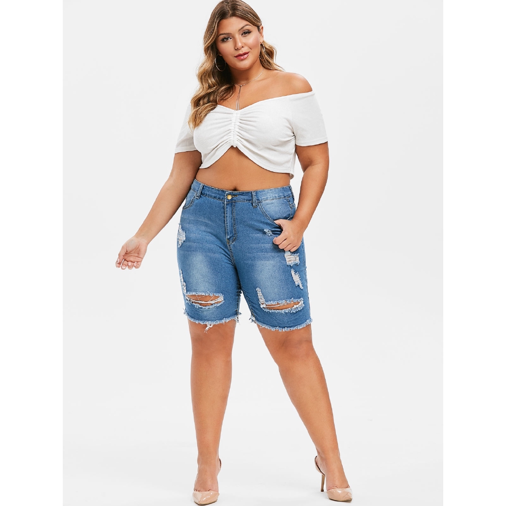 plus size denim bermuda shorts