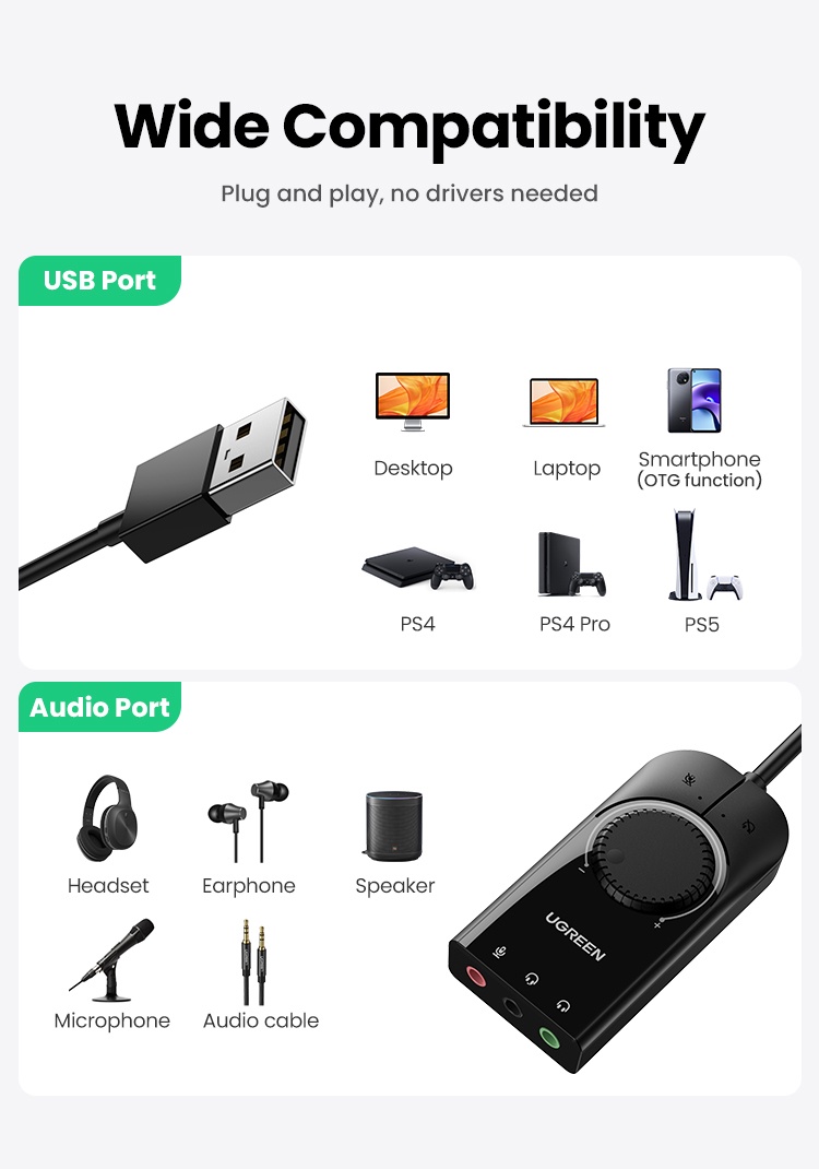 UGREEN USB Sound Card 3.5mm USB to Earphone Headphone | Shopee Philippines