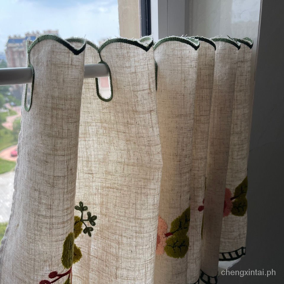 【COD】Door Curtain Hanging Door Curtain Partition Curtain Finished Cotton and Linen Half Curtain Short Curtain Embroidery Coffee Curtain Kitchen Small Curtain Yarn Cabinet Curtain Partition Curtain Punch-Free Cabinet Embroidery Curtain Window Short val