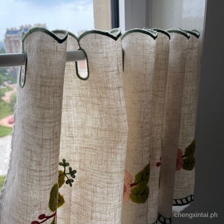 【COD】Door Curtain Hanging Door Curtain Partition Curtain Finished Cotton and Linen Half Curtain Short Curtain Embroidery Coffee Curtain Kitchen Small Curtain Yarn Cabinet Curtain Partition Curtain Punch-Free Cabinet Embroidery Curtain Window Short val #4