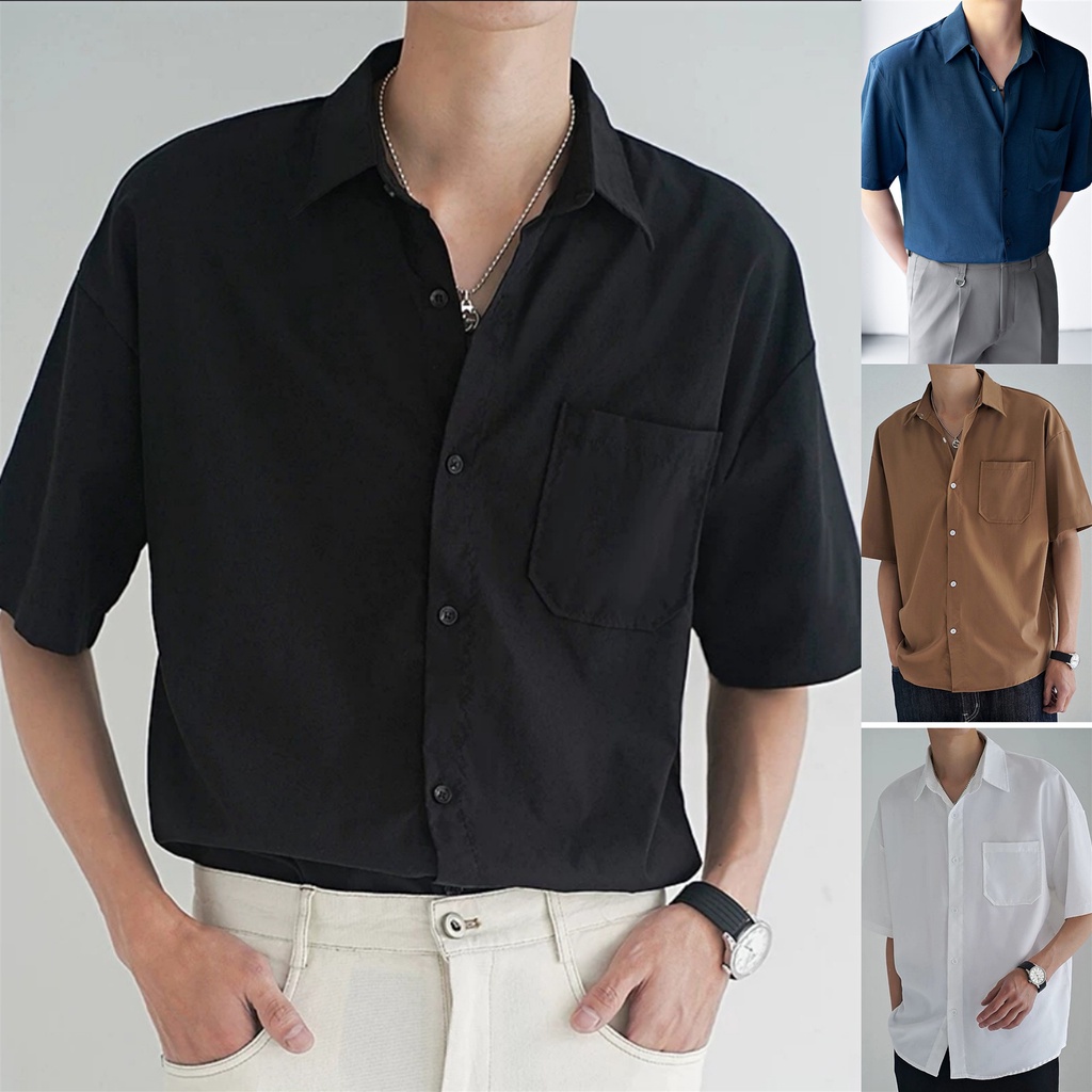 HUILISHI 6COLOUR Korean Men's Pure Color Casual Short Sleeve Polo Shirt