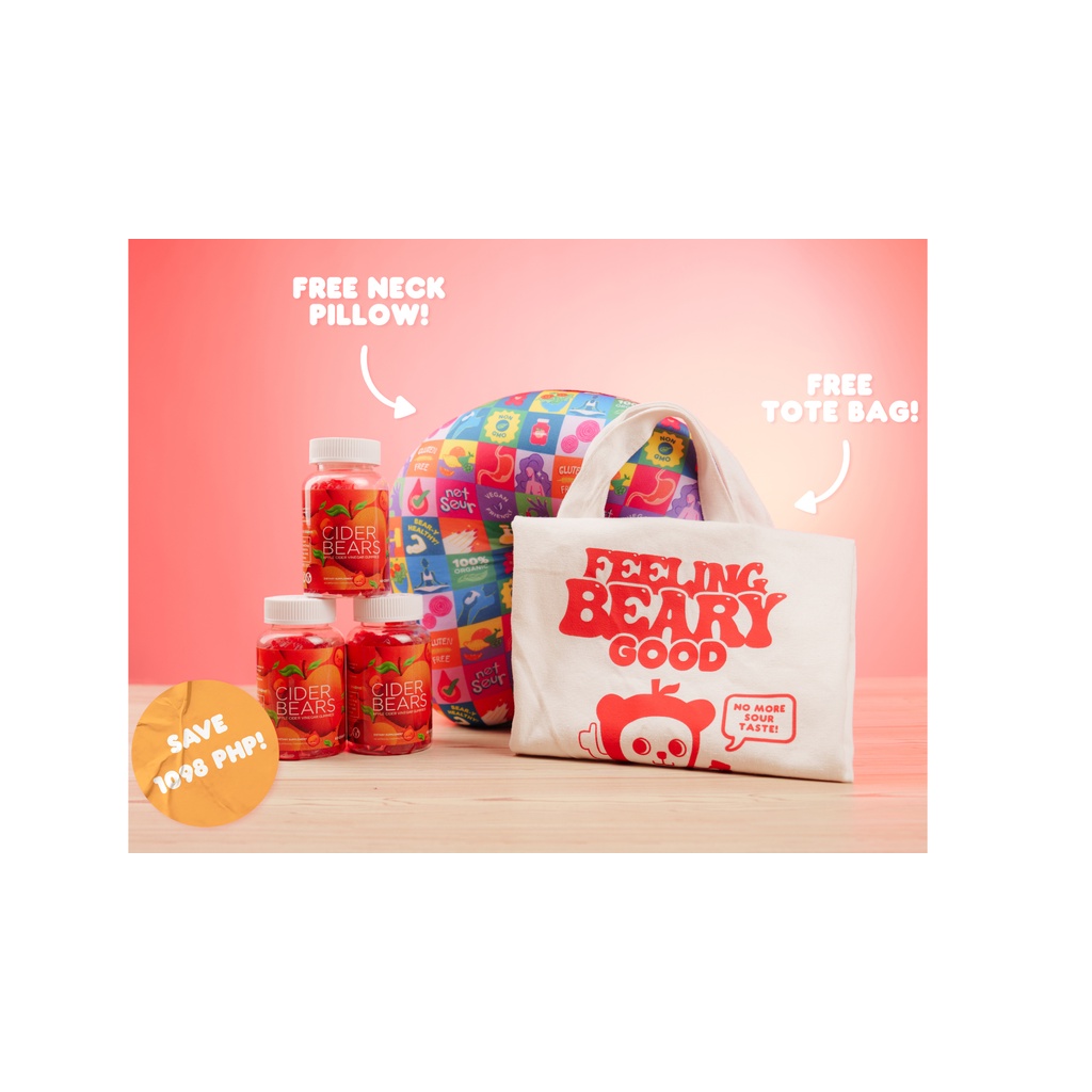 Ciderbears Apple Cider Vinegar Gummy Bears 3 Bottles with Neck Pillow