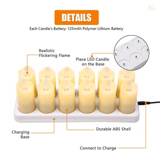 SUPH 12 PCS Rechargeable Flameless Candles Realistic Warm Yellow LED Cordless Pillar Candles Electric Candle Lights with Flickering Flame for Christmas Halloween Festivals Wedding #3