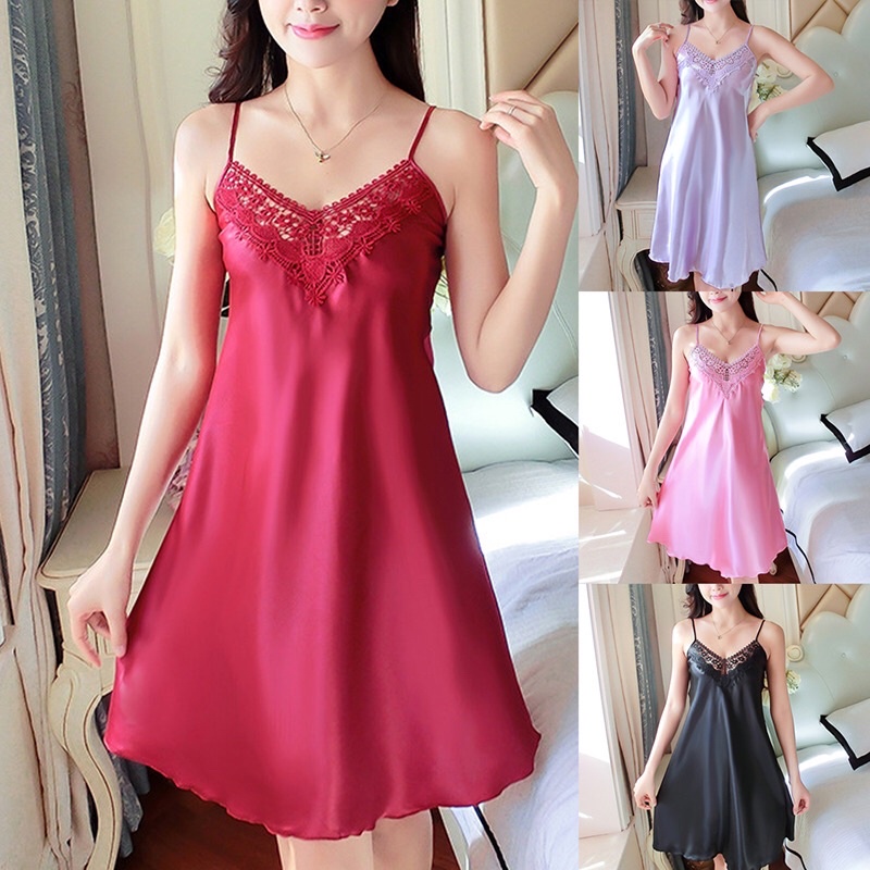 2019 Newest Hot Women Satin Silk Lace Lingerie Night Dress, 56% OFF