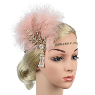 1920s Feather Headband Flapper Headpiece Fancy Headdress Fascinator Black Silver