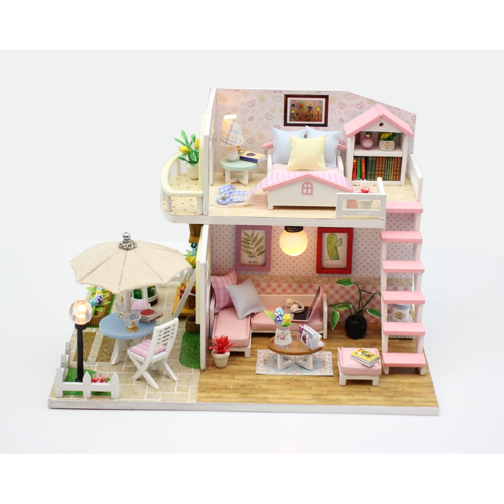 Little Pink Girl's Diy Dream House Craft Miniature Pink Dollhouse ...