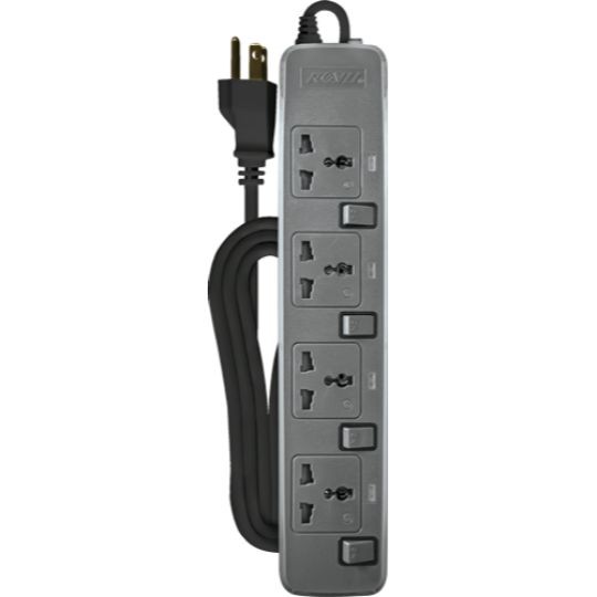 Royu 4 Gang Power Extension Cord with Individual Switches Gray