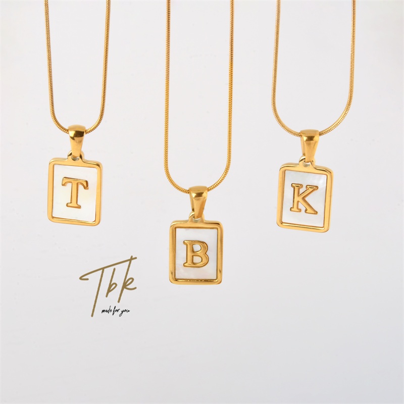TBK 18K Gold Stainless Steel Letters Pendant Necklace Alphabet