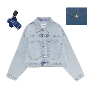 cropped beige denim jacket