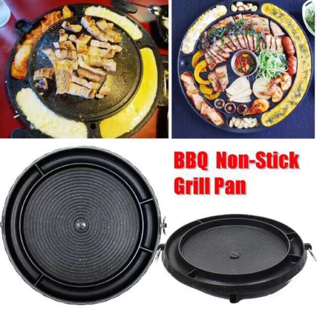 HANARO BBQ Samgyup Grill Pan with Divider for Egg, Kimchi and Cheese