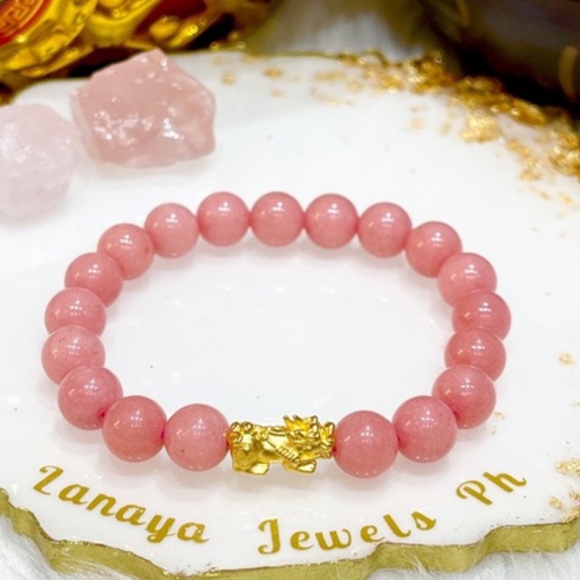 24k HK Gold PiYao in Pink Jade Stone Pawnable | Shopee Philippines