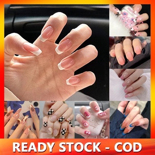 24Pcs Fresh Lovely Fashion Fake Nails Finished Nail Patch Short Fake Nails Wearable Nails Stickers