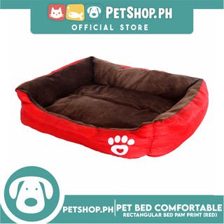 Pet Bed Comfortable Rectangular Pet Bed with Paw Print 50x40x12cm Small (Red) for Dogs & Cats