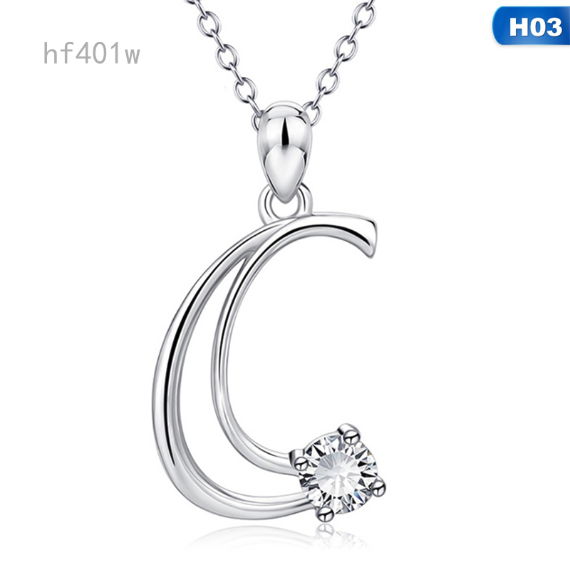 Hf401w 925 Sterling Silver 26 Letters Initial Necklace Alphabet Diamond Name Pendant a Zircon Necklace Shopee Philippines