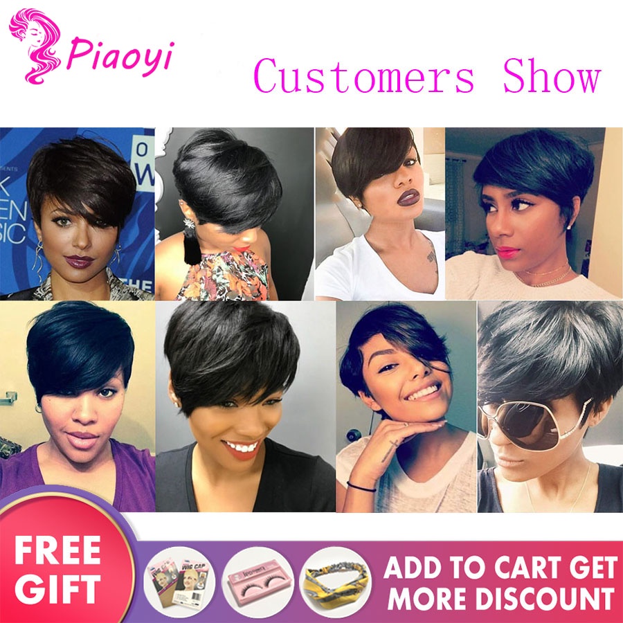 Cheap Pixie Cut Wig Short Human Hair Indian Straight Remy Hair Full Machine  Made Wig For Black Women | Shopee Philippines
