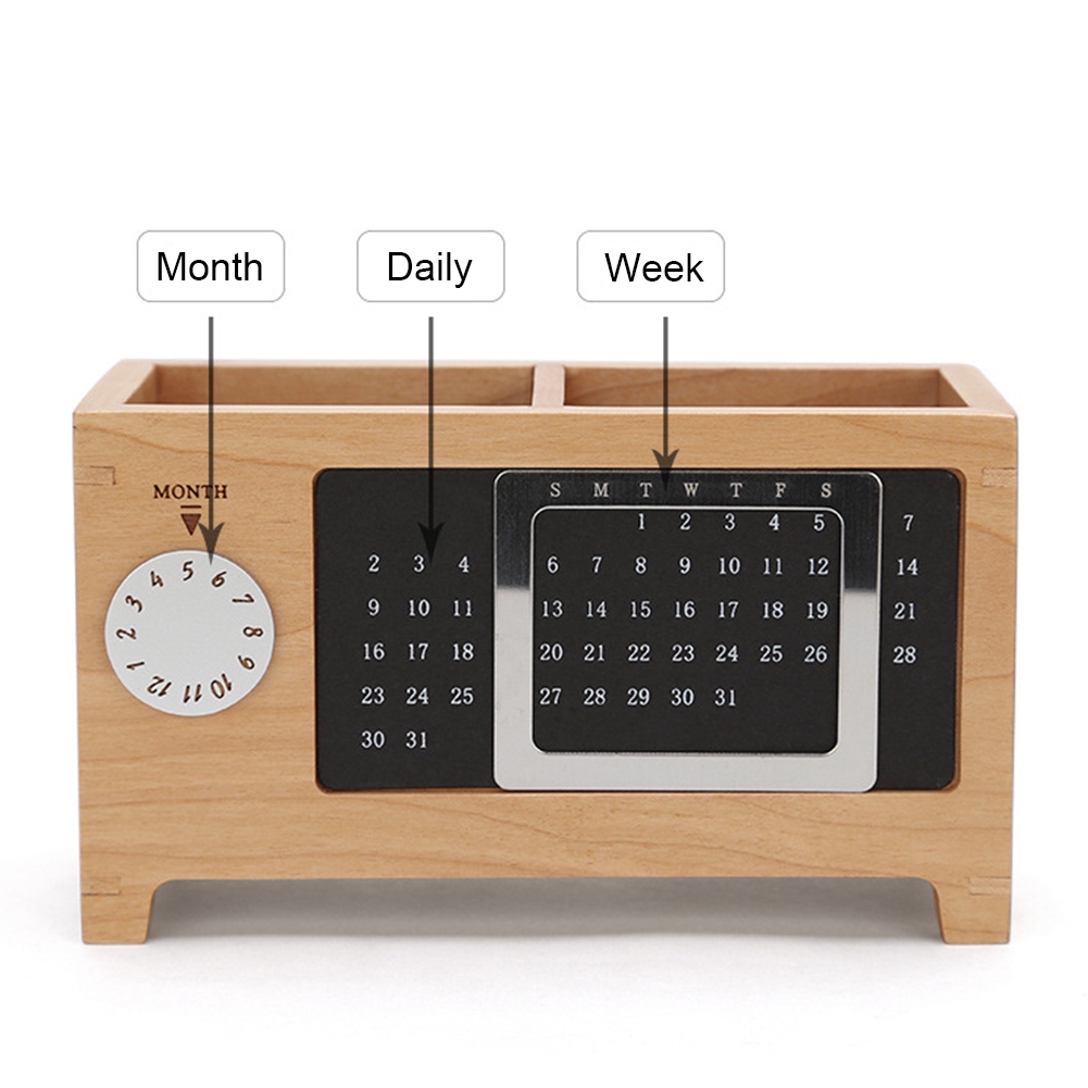 Desk Organizer Wooden Home With Calendar Gift Practical Storage