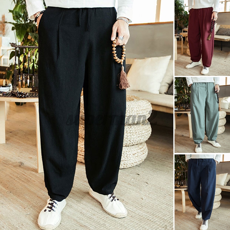 mens baggy linen trousers uk