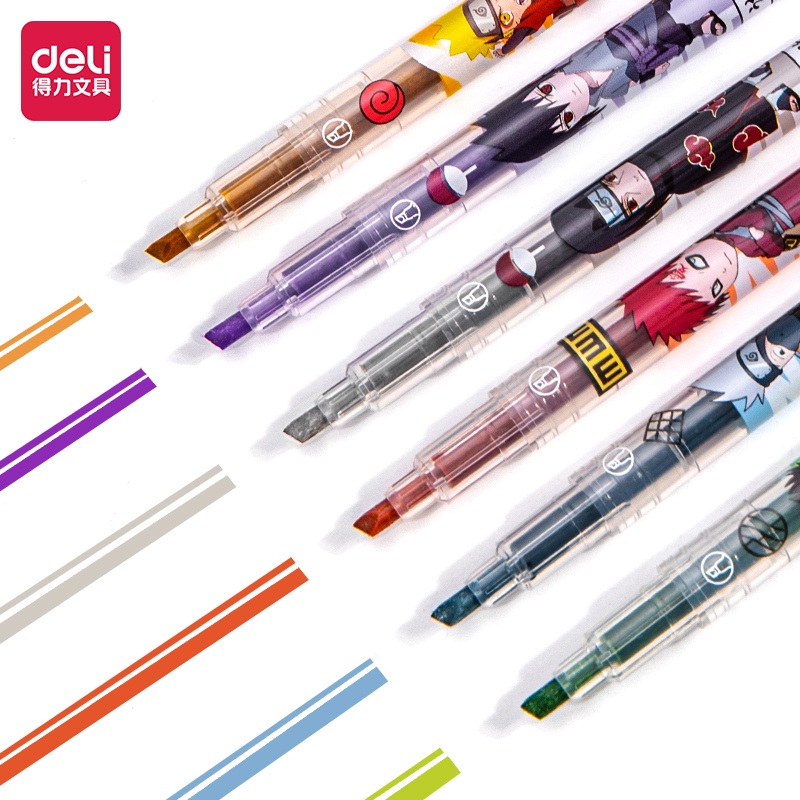 6 Colors/box Doubleheaded Highlighter Pen Set Anime Fluorescent