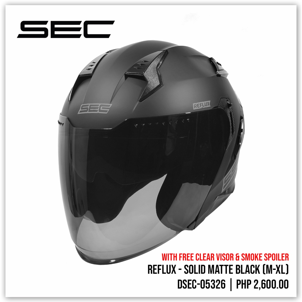 SEC Reflux Half Face Dual Visor Helmet W/ Free Extra Clear Visor And