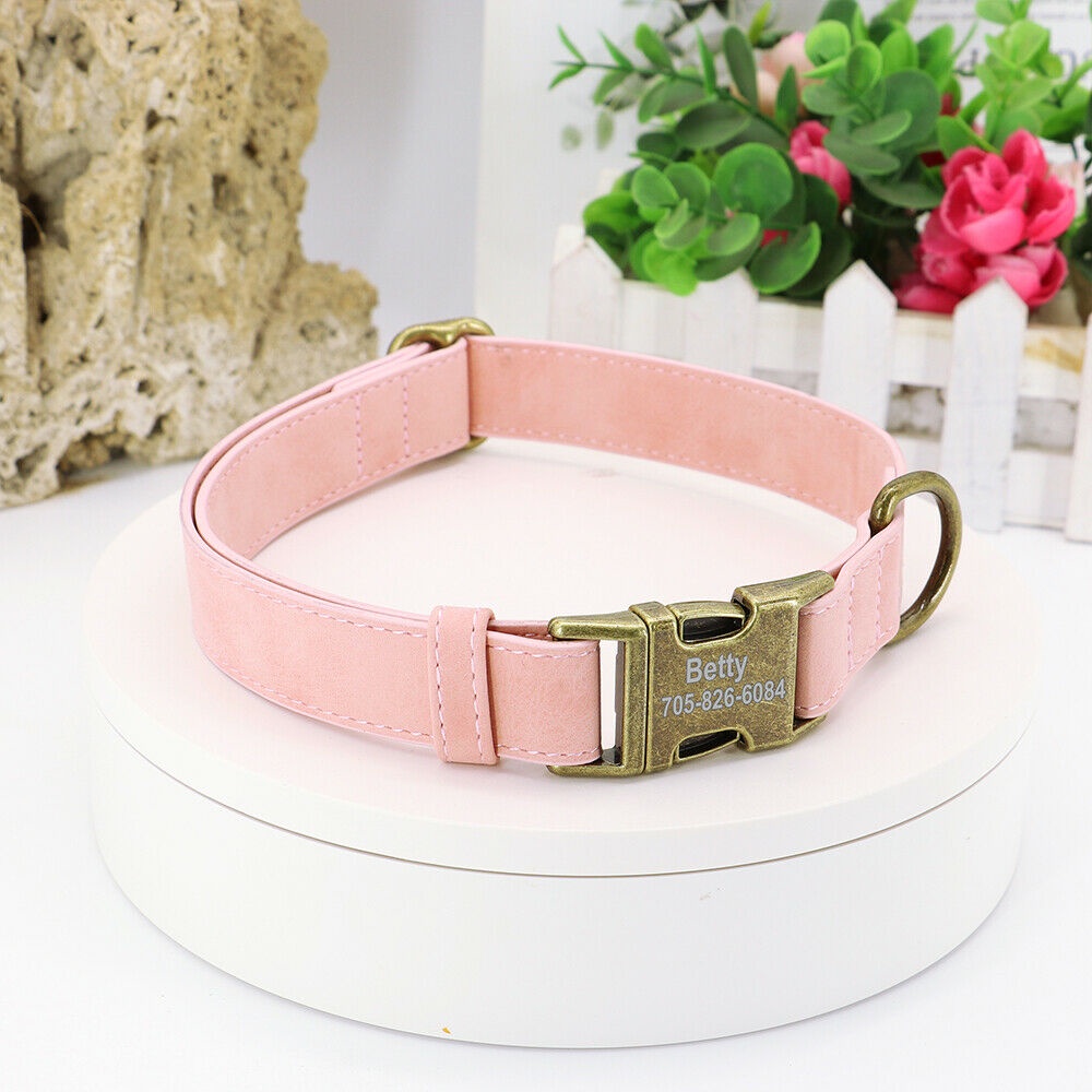 Personalized Leather Dog Collar Brass Buckle D Ring Pet Laser Engraved 5 Colors #5