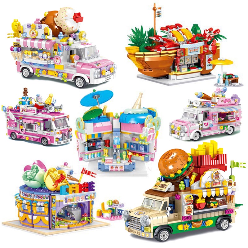 City Street View Mini Building Blocks DIY Burger Food Truck Shop Cake ...