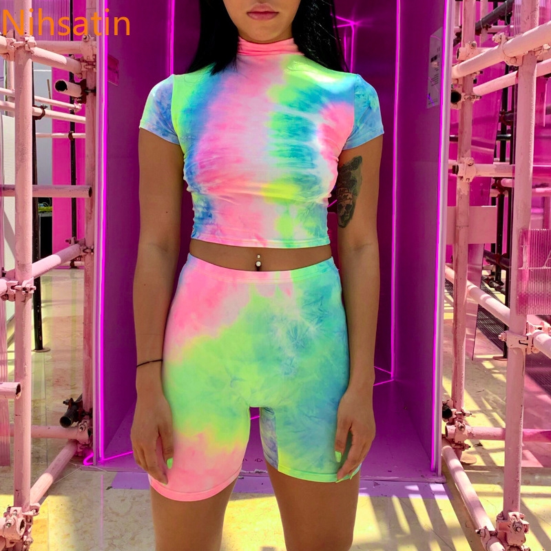 tie dye biker short set